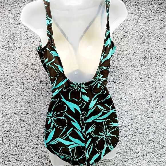 Caribbean Joe Missy One Piece Swim Suit/ Bathing Suit. Woman's 18T. Brown/ Blue. - Picture 4 of 11